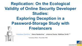 Replication: On the Ecological  Validity of Online Security Developer  Studies:  Exploring