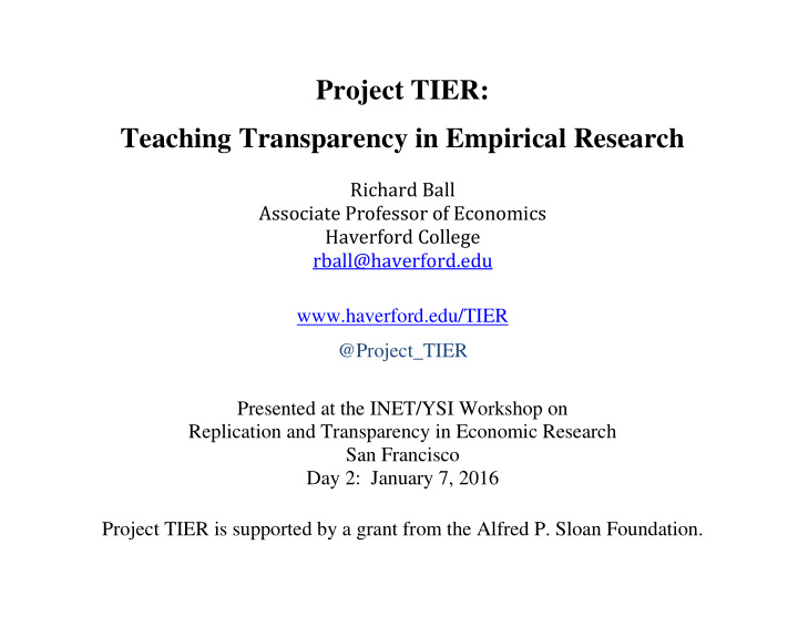 project tier teaching transparency in empirical research