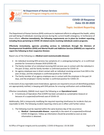 NJ Department of Human Services  Office of Program Integrity and Accountability  COVID-19 Response