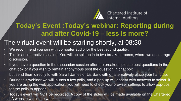 today s event today s webinar reporting during