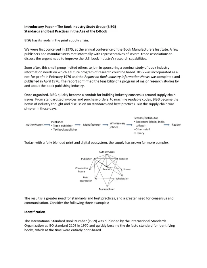 introductory paper the book industry study group bisg