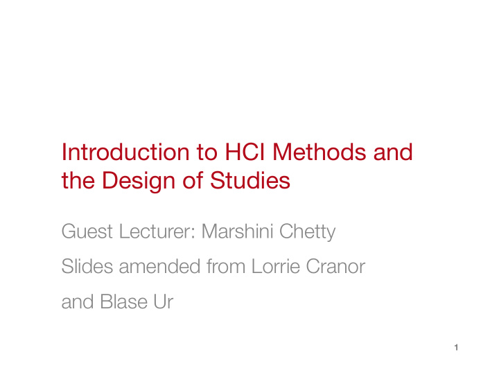 introduction to hci methods and the design of studies