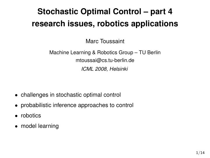 stochastic optimal control part 4 research issues