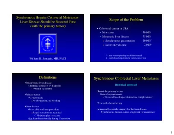 Scope of the Problem  Liver Disease Should be Resected First  (with the primary tumor)