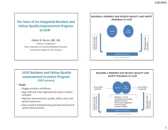 Ten Years of An Integrated Resident and  Fellow Quality Improvement Program  at UCSF  GME  Hospital