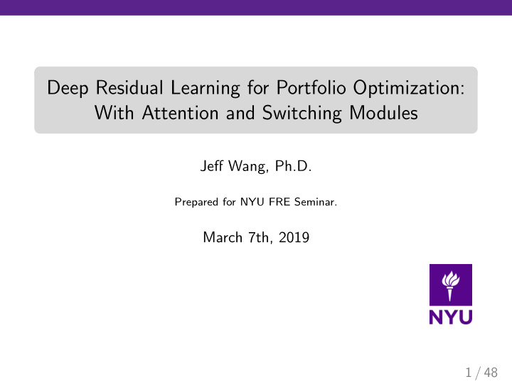 deep residual learning for portfolio optimization with