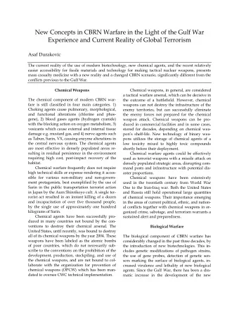 New Concepts in CBRN Warfare in the Light of the Gulf War  Experience and Current Reality of Global