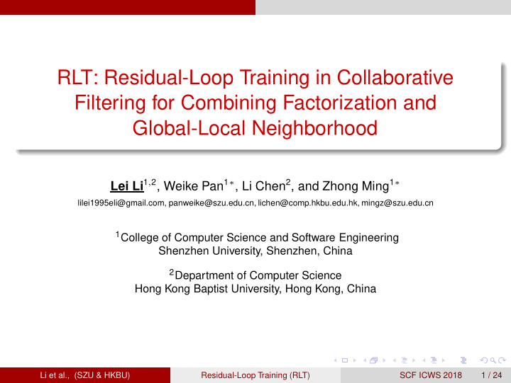 rlt residual loop training in collaborative filtering for