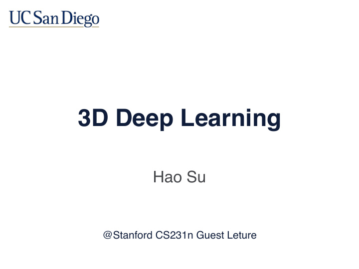 3d deep learning