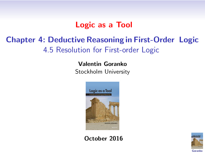 logic as a tool chapter 4 deductive reasoning in first