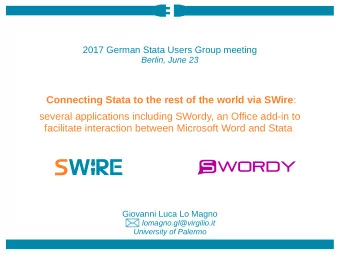 WORDY  Giovanni Luca Lo Magno  lomagno.gl@virgilio.it  University of Palermo  SWire at a glance