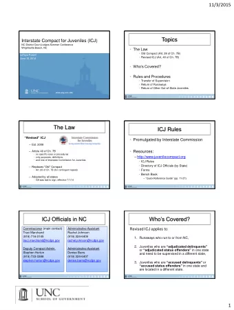 Topics  Interstate Compact for Juveniles (ICJ)  NC District Court Judges Summer Conference