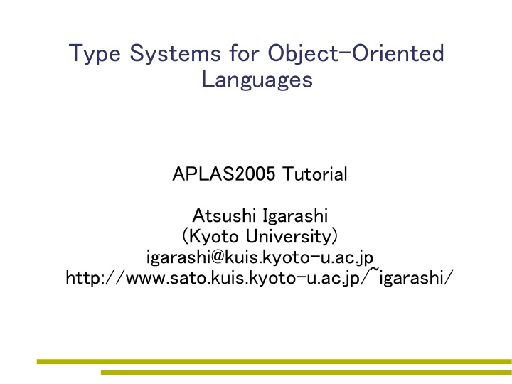 type systems for object oriented languages