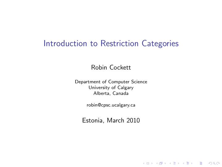 introduction to restriction categories