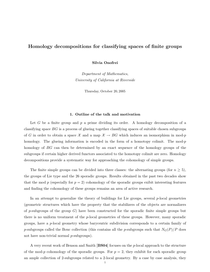 homology decompositions for classifying spaces of finite