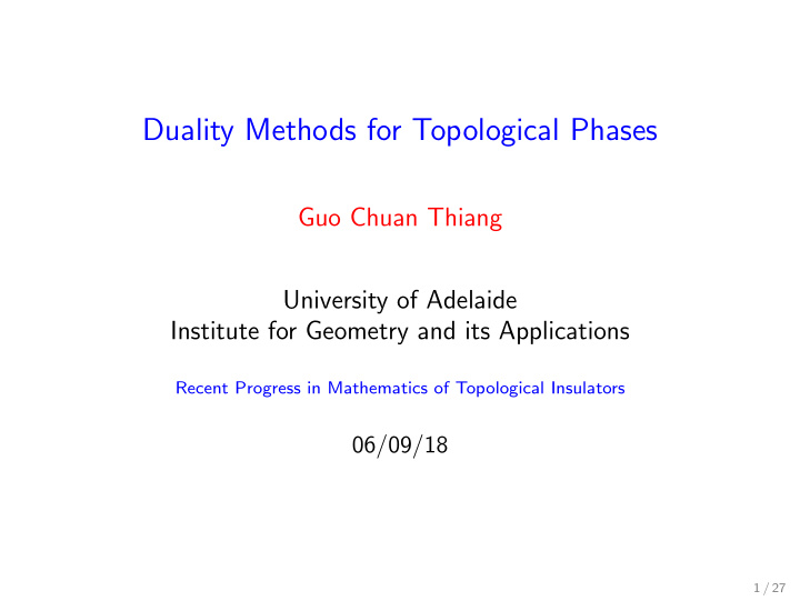 duality methods for topological phases