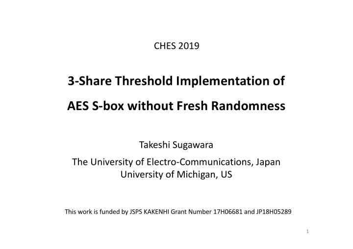 3 share threshold implementation of aes s box without