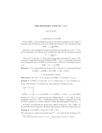 THE HOMOTOPY TYPE OF G/ TOP  QAYUM KHAN 1. Definition of G/ TOP Recall TOP n is the topological