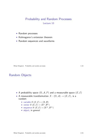 Probability and Random Processes  Lecture 10  Random processes  Kolmogorovs extension
