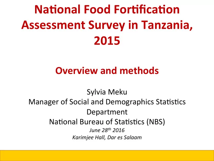 na onal food for fica on assessment survey in tanzania