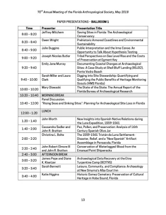 70 th Annual Meeting of the Florida Anthropological Society, May 2018 PAPER PRESENTATIONS