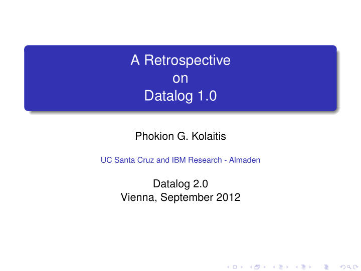 a retrospective on datalog 1 0