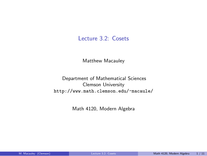 lecture 3 2 cosets