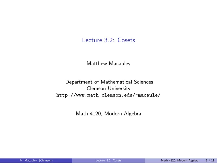 lecture 3 2 cosets