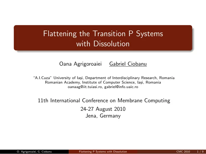 flattening the transition p systems with dissolution