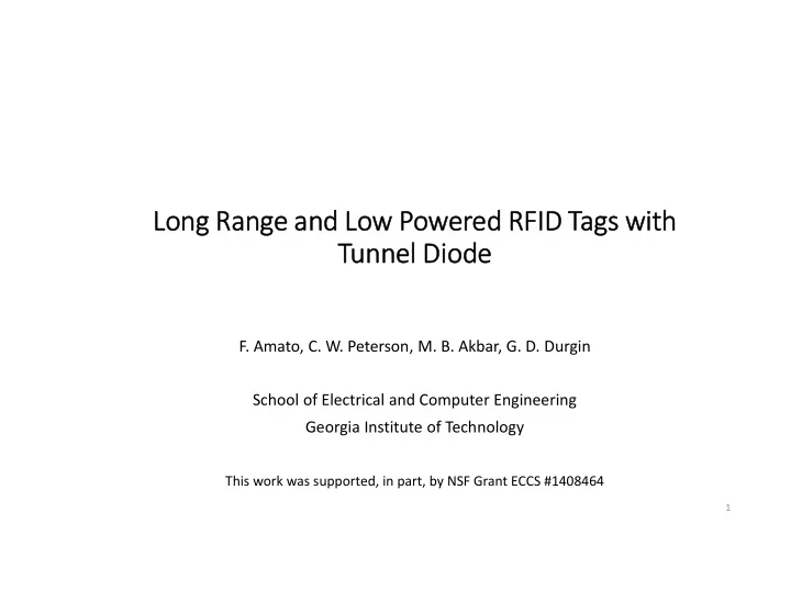 long range and low powered rfid tags with tunnel diode