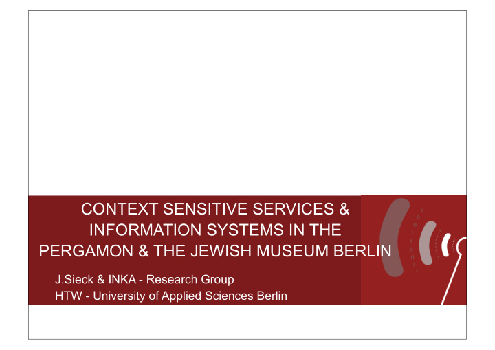 context sensitive services information systems in the