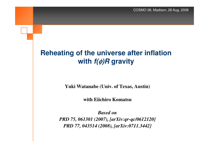 reheating of the universe after inflation