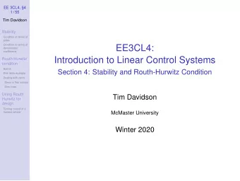 EE3CL4:  denominator  coefficients  Introduction to Linear Control Systems  Routh Hurwitz