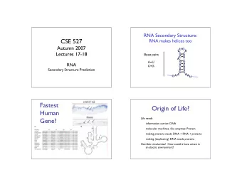 Fastest  Origin of Life?  Human  Life needs  Gene?  information carrier: DNA  molecular machines,