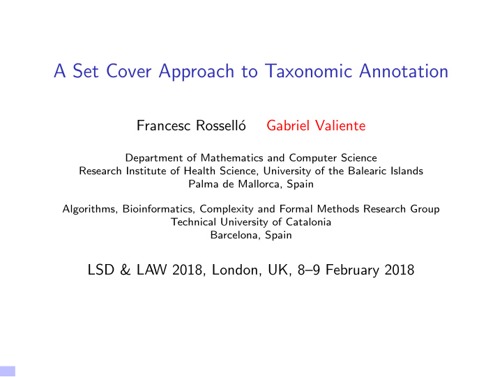 a set cover approach to taxonomic annotation