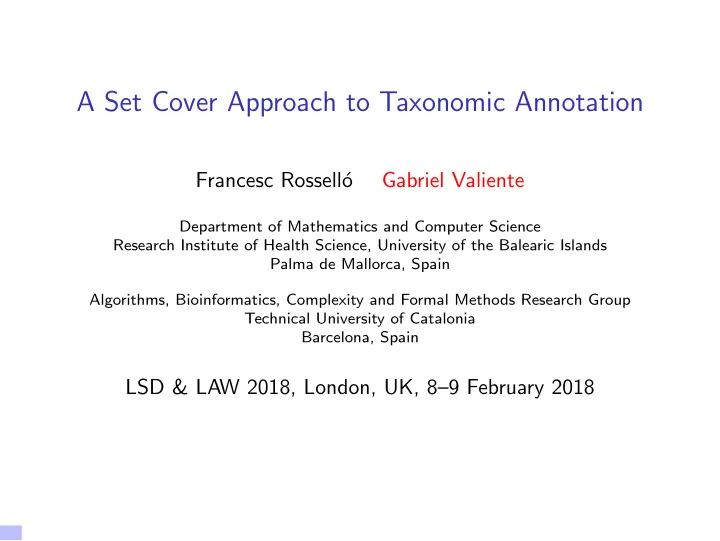 a set cover approach to taxonomic annotation