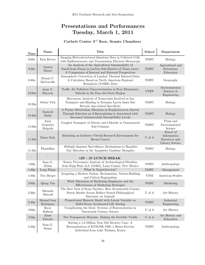 presentations and performances tuesday march 1 2011