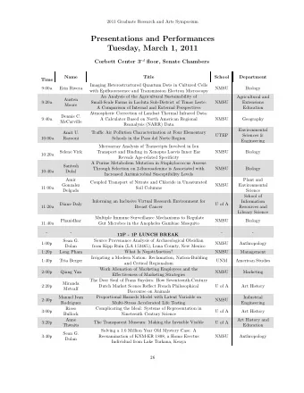 Presentations and Performances  Tuesday, March 1, 2011 Corbett Center 3 rd floor, Senate Chambers
