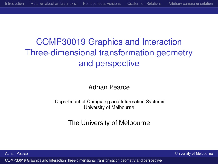 comp30019 graphics and interaction three dimensional