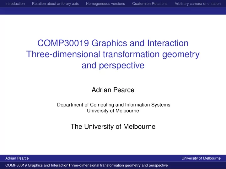 comp30019 graphics and interaction three dimensional