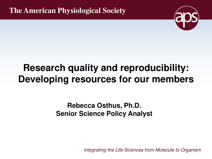 research quality and reproducibility developing resources
