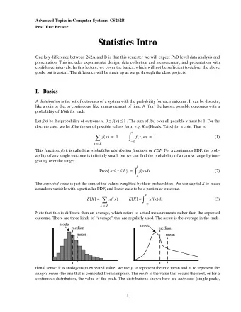 Statistics Intro  One key difference between 262A and B is that this semester we will expect PhD