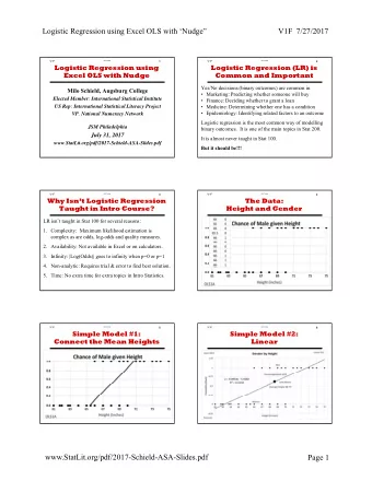 Logistic Regression using Excel OLS with Nudge  V1F  7/27/2017  V1F  2017 ASA  1  V1F  2017