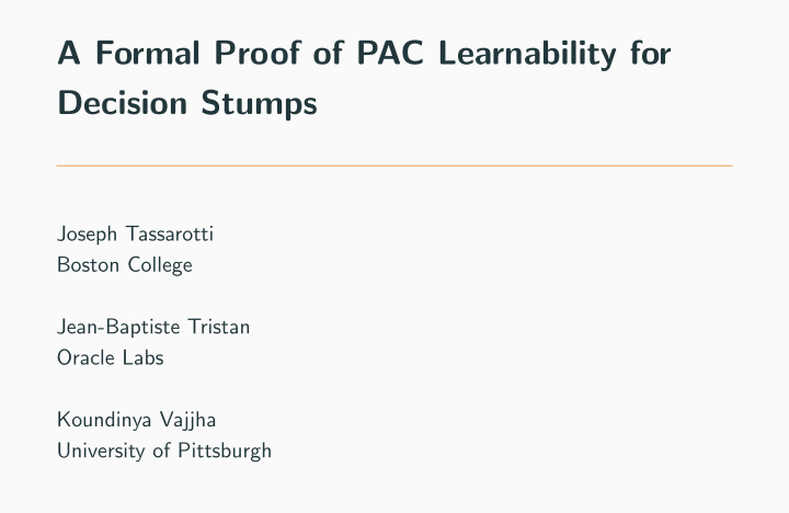 a formal proof of pac learnability for decision stumps