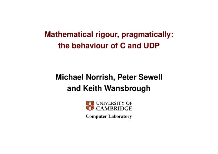 mathematical rigour pragmatically the behaviour of c and