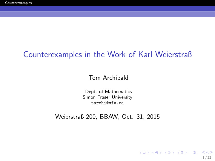 counterexamples in the work of karl weierstra