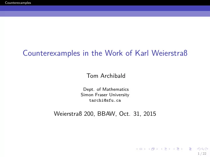 counterexamples in the work of karl weierstra