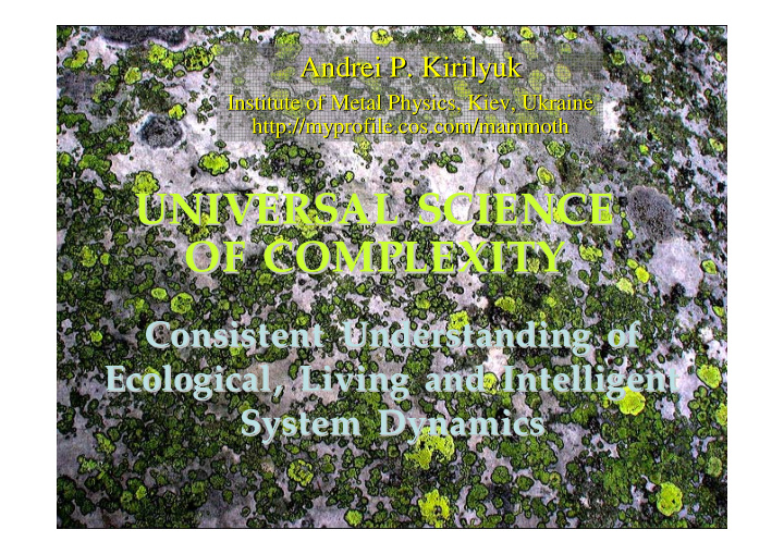 universal science universal science of complexity of