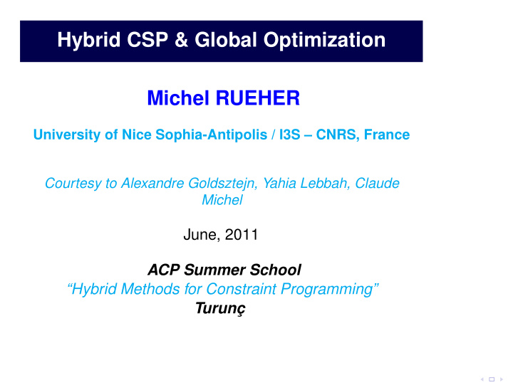 hybrid csp global optimization michel rueher