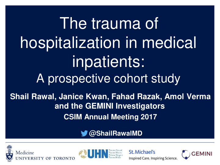 the trauma of hospitalization in medical inpatients
